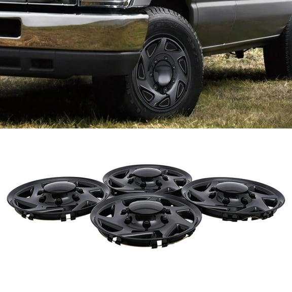 4 PCS Full Wheel Covers Hub Caps for Ford E250 E350 E450 Econoline Van, 16" Rim Simulators Wheel Covers Set, Hub Caps Assembly Only Fit Models with Single Rear Wheels (SRW) (Black)