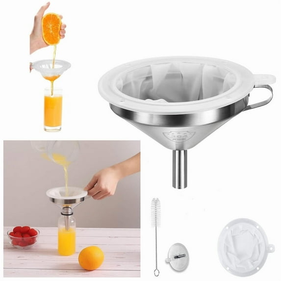 4 PCS Funnels For Kitchen Use Filling Bottles,Kitchen Funnels,304 Stainless Steel Food Funnel,With Strainer,Reusable,Use For Filtering Juice,Coffee,Milk,Honey
