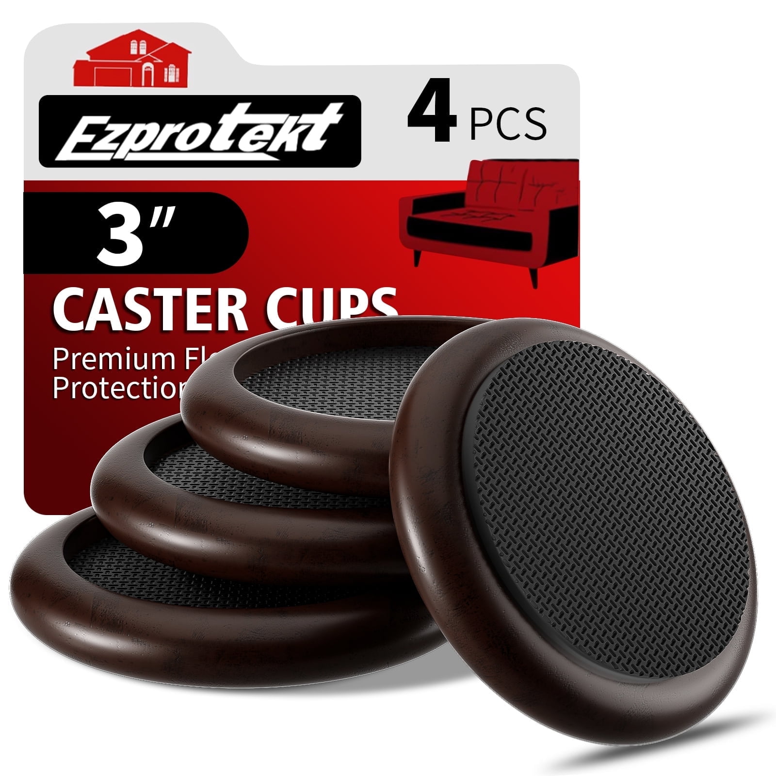 1 5/8" Round Non Slip Furniture Pads For Hardwood & Tile Floors, 16 Pcs Anti Skid Furniture Coasters Cups Floor Protectors For Bed, Sofa, Table, Chair, Cabinet, Brown/Black