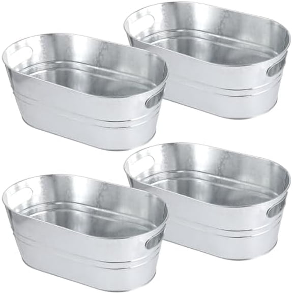 4 PCS Galvanized Ice Buckets, 4-Gallon Metal Ice Bucket with Handles, Beverage Tub for Parties, Large Drink Tin Bin, Rustic Vintage Storage Bucket for Beers, Wines, Champagnes
