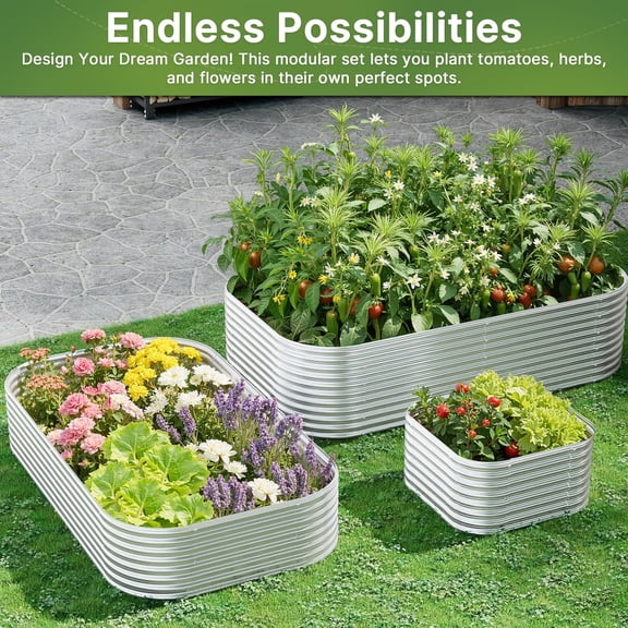 4 PCS Galvanized Raised Garden Bed Outdoor, Metal Garden Bed for Vegetables, Above Ground Garden Box for Flower, Steel Raised Beds for Gardening - 2FT