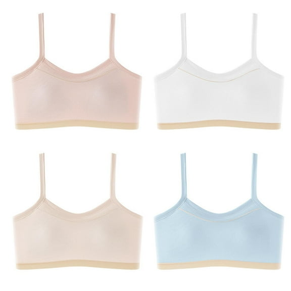 4 PCS Girls Training Bras Summer Padded Bra Wireless Comfort Spaghetti Strap Fashion Printed Cute Underwear Bralettes, Multi-Pack, M