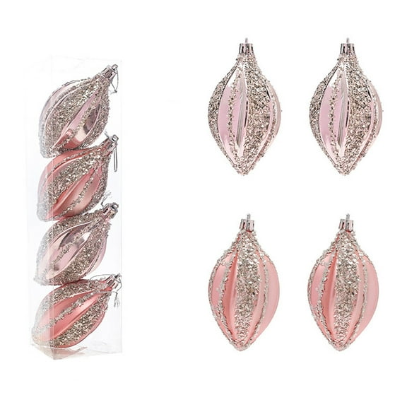 4 PCS Glitter Christmas Ball Ornament for Tree Pink and Silver Hanging Ornament Set Shatterproof Ball Decoration for Xmas Holiday Party (A)