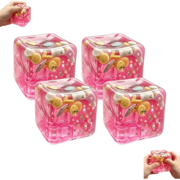 4 PCS Glitter Cube Squishies, Squishies Cube, Fidget Toys Adults & Teens, Easter Basket Stuffers, Square Sensory Stress Ball Squeeze Toys for Stress Relief(Pink)