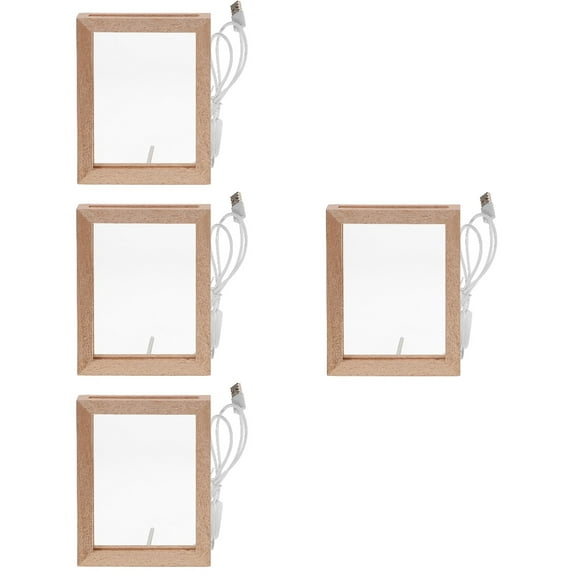 4 PCS Glowing Photo Frame Night Light Lighted Picture Desktop Frames up Wood with LED