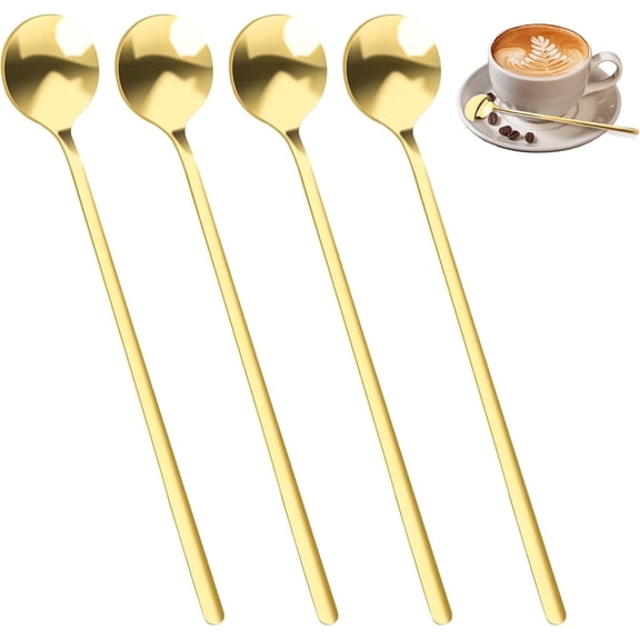 4 PCS Gold Coffee Spoons, 18/10 Stainless Steel Gold Espresso Spoons, 6.7 Inches Vogue Mini Tea Spoons, Cappuccino Stirring Spoons, Small Spoons for Dessert, Ice Cream,(Gold)