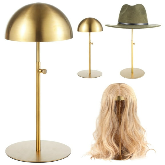 4 PCS Golden Hat Stand, 8 to 15.5 Inches Adjustable Hat Display Stand, Stainless Steel Round Wig Stand, Rustproof Metal Wig Holder with Non-Slip Base, Metal Rack for Hat Storage Wig Styling Practice