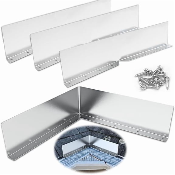 4 PCS Gutter Valley Splash Guards,Rain Gutter Valley Roofing Gutter Guards with Screws,Downspout Diverter Roof Rain Diverter Roofing Gutters for House Shingle Roofs Corner (Bent Style)