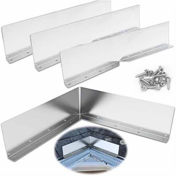 4 PCS Gutter Valley Splash Guards,Rain Gutter Valley Roofing Gutter Guards with Screws,Downspout Diverter Roof Rain Diverter Roofing Gutters for House Shingle Roofs Corner (Bent Style)