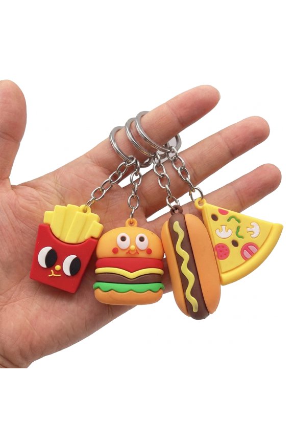 4 PCS Hamburger Keychains Pizza Keyring Fast Food Keychain Hot Dog Keychain French Fries Keyring