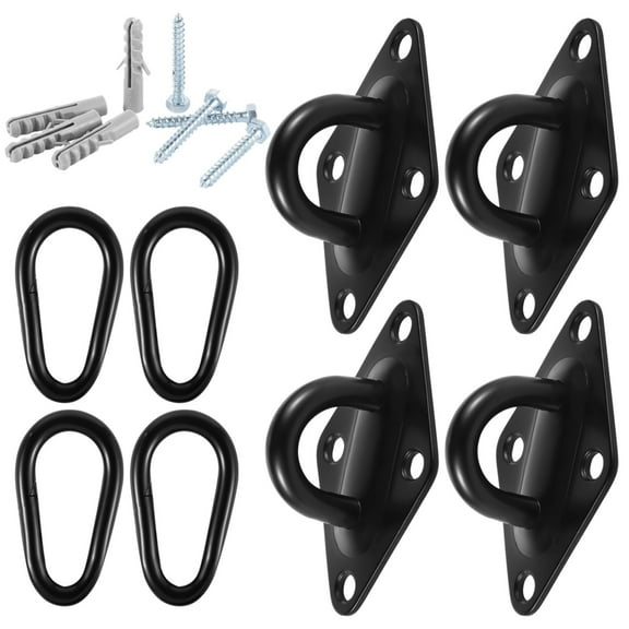 4 PCS Hammock Hooks with Mountaineering Buckles, Stainless Steel Hanging Kits, Hammock Hooks Heavy Duty Kits with Screws, Hammock Hooks for Wall Ceiling Mount Indoor Outdoor