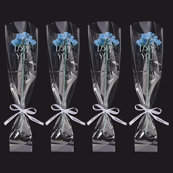 4 PCS Handmade Knitted Baby's Breath Flowers Cotton Knitting Artificial Gypsophila Flowers Cornflower Blue Crochet Gypsophila Flower Bouquet for DIY Craft Wedding Party Home Decorations