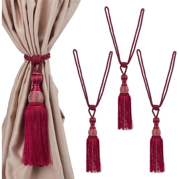 4 PCS Hanging Ball Tassels Curtain Tieback Dark Red Hanging Ball Tassels Curtain Buckle Handcrafted Buckle for Curtain Decor Drapery Curtain Holdbacks Window Treatments for Home