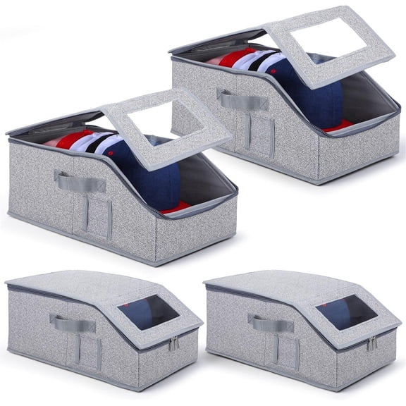 4 PCS Hat Organizer for Baseball Caps with Clear Window - Holds Up to 60 Caps,Closet Stackable Hat Box with Cardboard, Sturdy & Durable Dustproof Baseball Cap Organizer for Men & Women, Space Saving