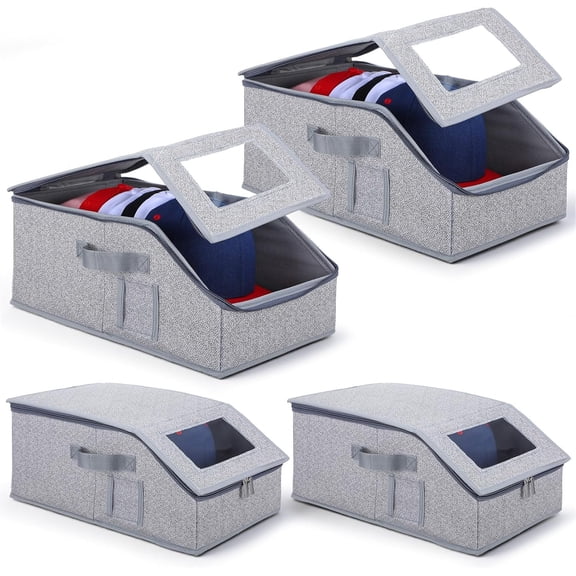 4 PCS Hat Organizer for Baseball Caps with Clear Window - Holds Up to 60 Caps,Closet Stackable Hat Box with Cardboard, Sturdy & Durable Dustproof Baseball Cap Organizer for Men & Women, Space Saving
