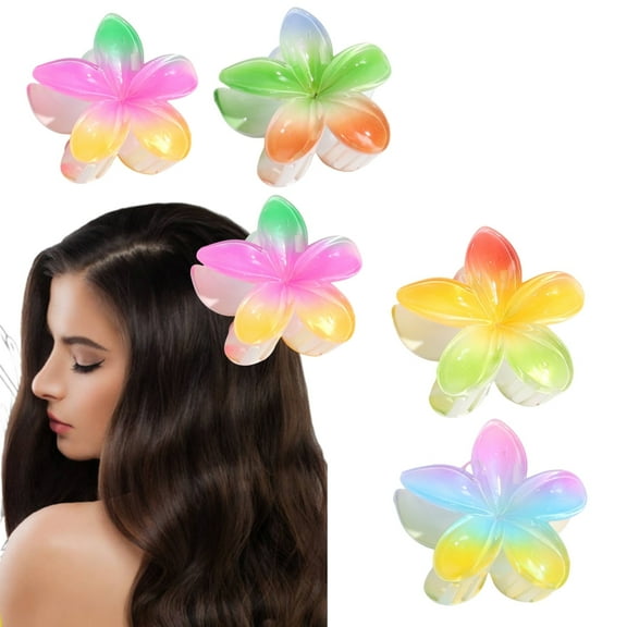 4 PCS Hawaiian Flower Hair Claw Clips, Plumeria Preppy Hair Clips, Summer Beach Cute Hair Accessories for Women, Style 1