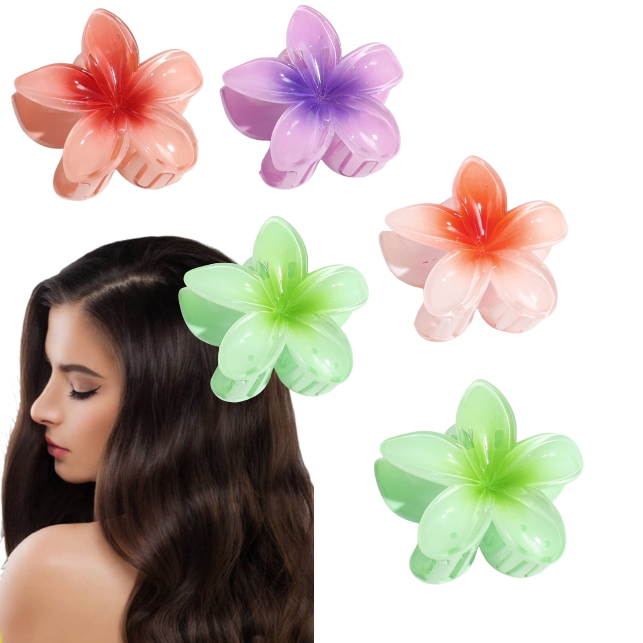 4 PCS Hawaiian Flower Hair Clips for Women: Flower Claw Clips for Thick Thin Hair - Plumeria Hair Clip for Girls Beach Tropical Hair Accessories Gifts, Style 2