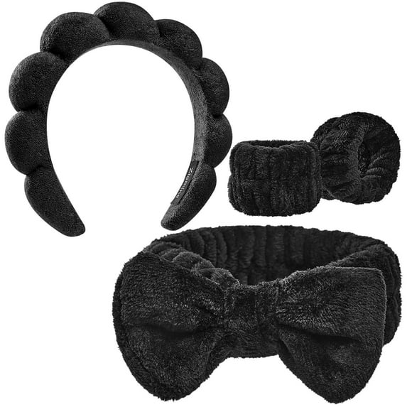 4 PCS Headbands for Women, Spa Headband and Wristband Set - Headband for Washing Face,Facial Mask,Makeup and Skin Care,Gifts for Women and Teen Girl Gifts Trendy Stuff, Black