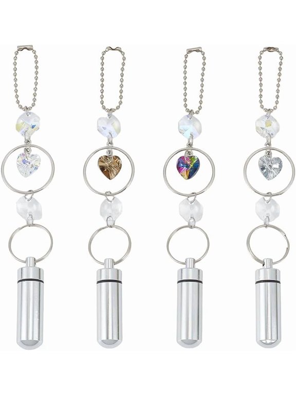 4 PCS Heart Glass Car Hanging Ornaments Urn Colorful Sun Catcher Car Rear View Mirror Accessories with Keepsake Memories Urn Pendant Charm for Human Pet Ashes DIY