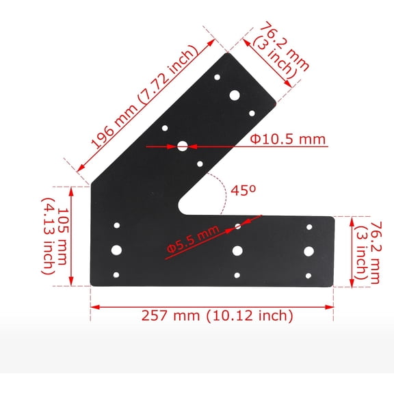 4 PCS Heavy Duty 45 Degree Angle Flat Plate , 10"x10"x3" L Shape Connectors 15 Holes Carbon Steel Corner Bracket Joint Plate for 4x4, 6x6 Lumber, Pergola Roof Pitch Truss and Framing