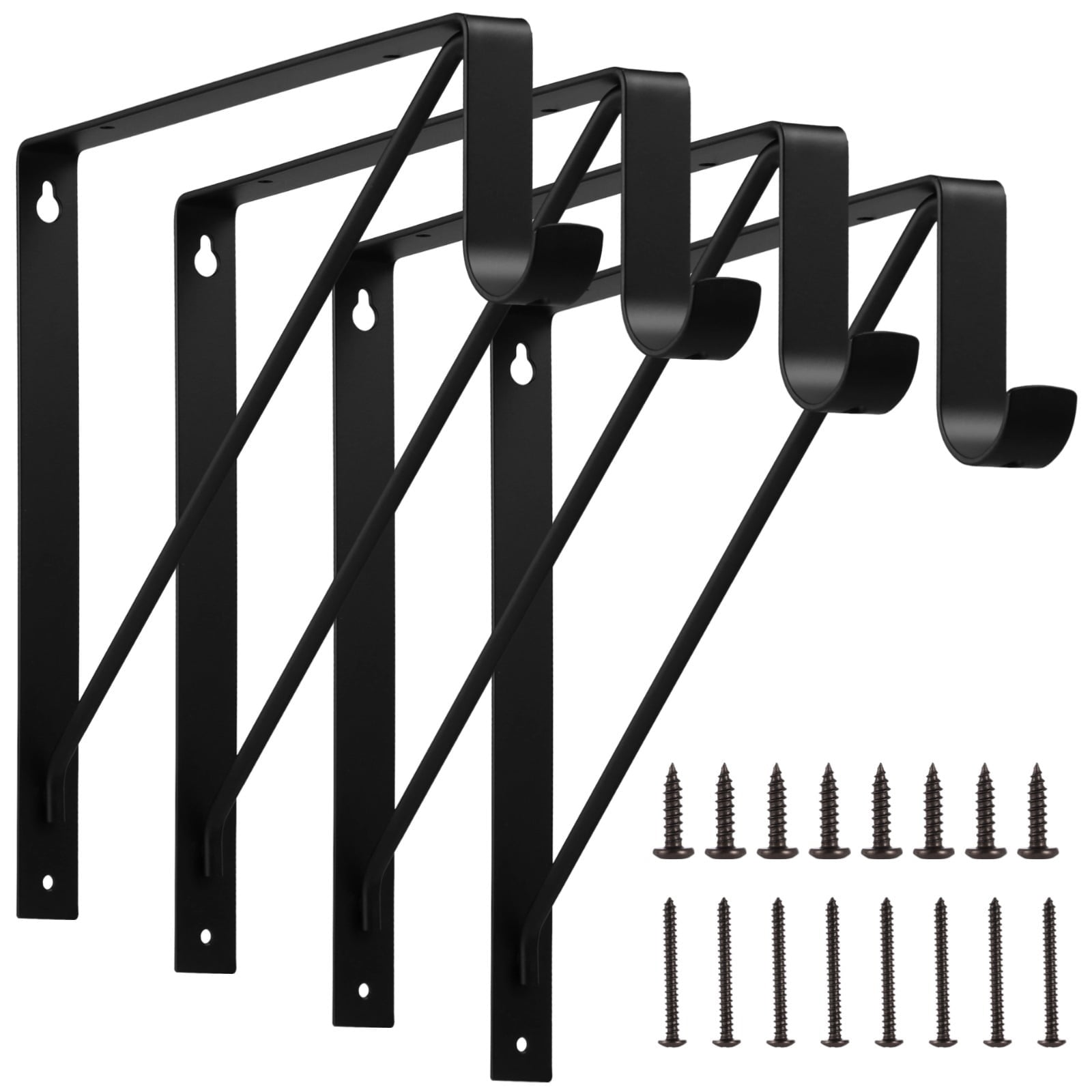 4 PCS Heavy Duty Closet Rod Brackets, Black 11 x 11 Inches Closet Shelf and Rod Bracket Holders for Home and Closet Decor, Wall Mount Closet Shelf Hook Brackets Racks