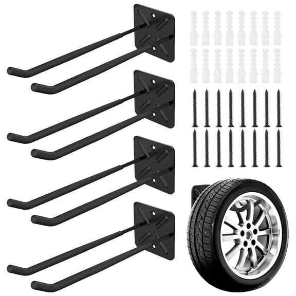 4 PCS Heavy Duty Garage Hooks, 12.2 in Wall Mount Long Hangers with Non-Slip Coating, Strong Metal Hooks for Chairs, Power Tools, Garden Tools, Ladders, Tires, Garage Organization