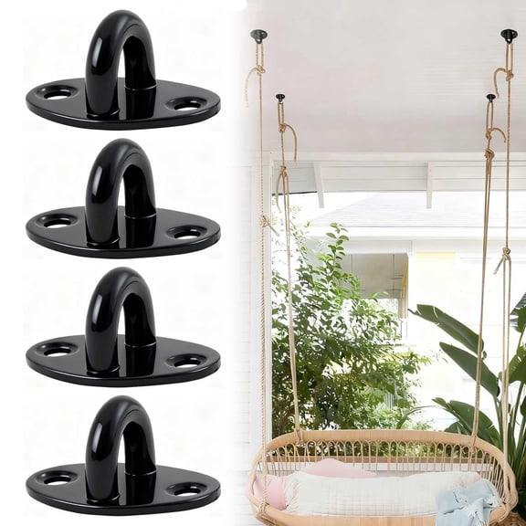 4 PCS Heavy Duty Stainless Steel Ceiling Hooks, Ceiling Hooks Pad Eyes Plate Marine Hardware Hooks with Screws