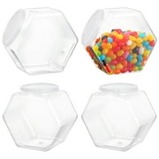 4 PCS Hexagon Plastic Jars Clear Cookie Jars with Airtight Lids, Candy Jars, Wide Round Mouth Snacks Dog Food Candy Containers, Reusable Coffee Candy Display