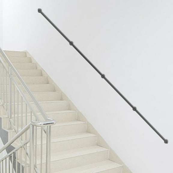 4 PCS Industrial Pipe Wall Mounted Handrail, Matte Black, 14FT Stairway Railing with 1-1/4 Inch Diameter Pipe for Farmhouse