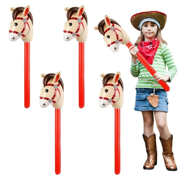 4 PCS Inflatable Stick Horse, KUAOOAUK Horsehead Stick Balloon, Cute 37 Inches Horse Stick for Kids Horse Birthday Decorations Christmas Cowgirl Cowboy Party Supplies