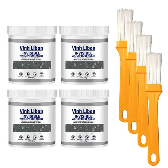 4 PCS Invisible Waterproof Agent with Brush | 100g/PC Waterproof Insulating Sealant | Super Strong Bonding for Leak Proof | Clear Anti-Leakage Coating for Tiles/Pipes