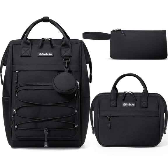 4 PCS Kids Backpacks with Lunch Box Pencil Case & Earphone Bag, Lightweight School BookBag Set for Teen Girl Travel Student, Black