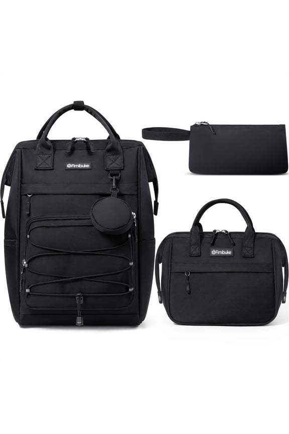 4 PCS Kids Backpacks with Lunch Box Pencil Case & Earphone Bag, Lightweight School BookBag Set for Teen Girl Travel Student, Black