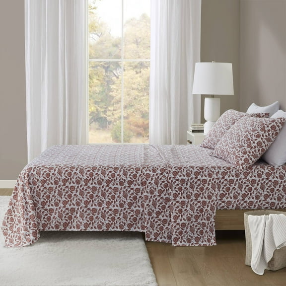 4 PCS King Sheet Set Rust Floral