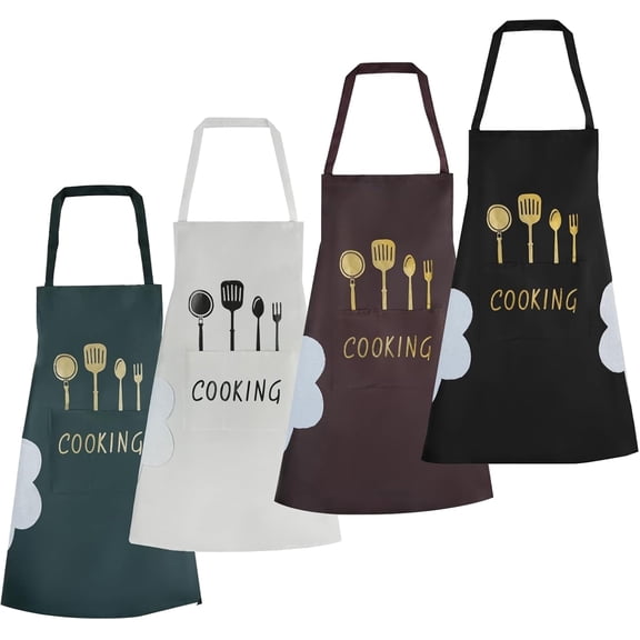 4 PCS Kitchen Apron with Hand Wipe Cooking Waterproof Chef Aprons for Women Men with pockets for Cooking Baking Painting