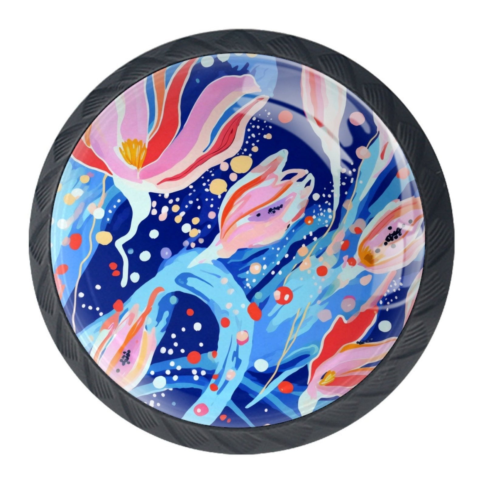 4 PCS Kitchen Cabinet Knobs and Pulls,Abstract Blue Flower Round Drawer ...