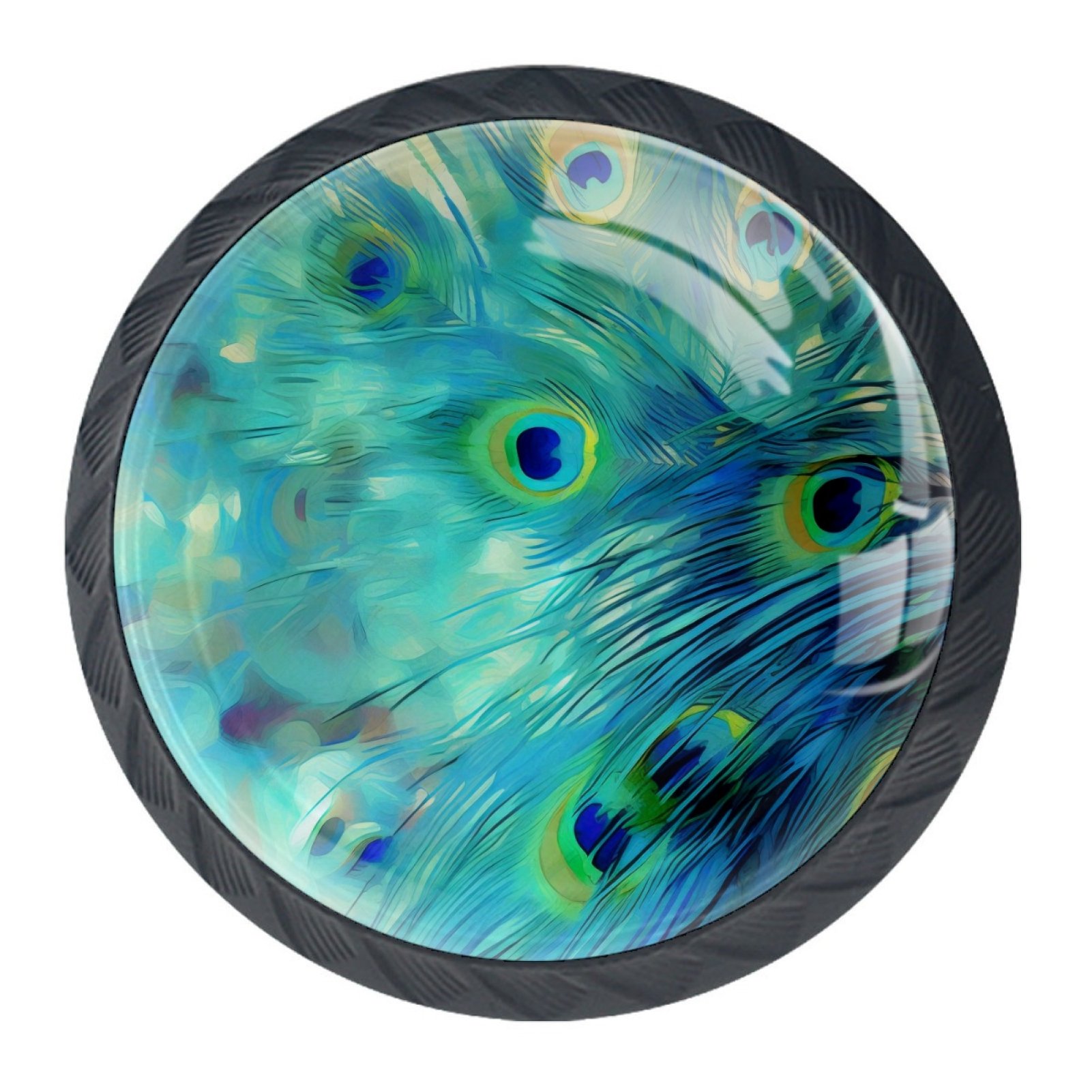 4 PCS Kitchen Cabinet Knobs and Pulls,Abstract Blue Peacock Round ...
