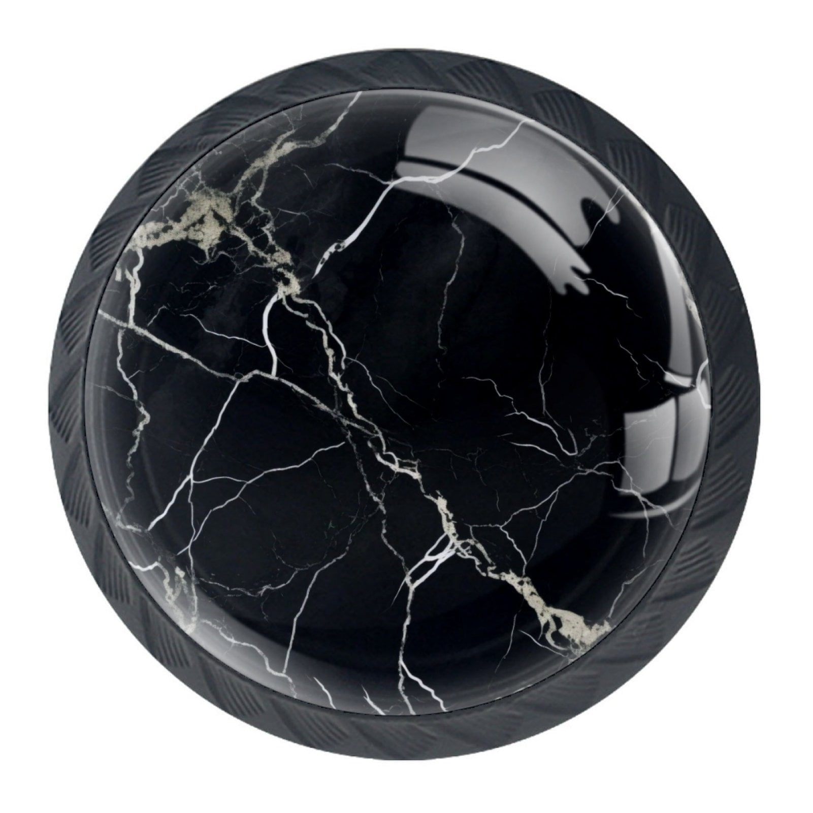 4 PCS Kitchen Cabinet Knobs and Pulls,Black Abstract Marble Round Drawer Hardware Handles with Screws for Dresser Home Decor
