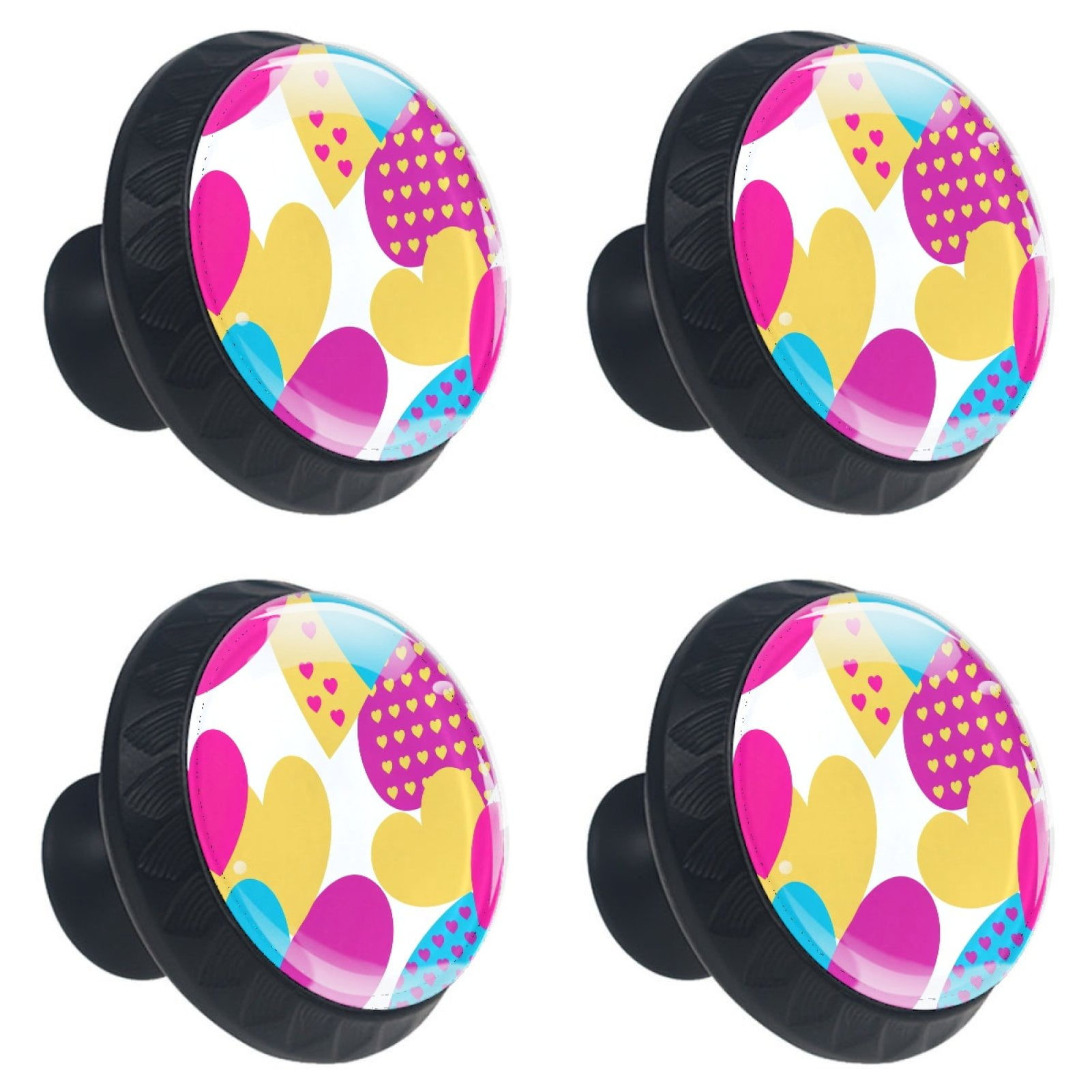 4 PCS Kitchen Cabinet Knobs and Pulls,Colourful Art Heart Round Drawer ...