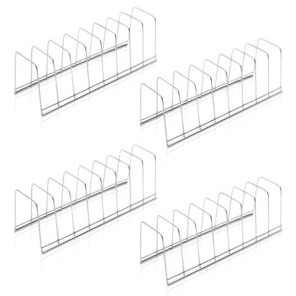 TIE-DailyNec 4 Pcs Cabinet Pot Lid Holder, Metal Storage Rack for Bakeware Plates Cutting Boards Trays, Pantry Kitchen Organizer, Silver