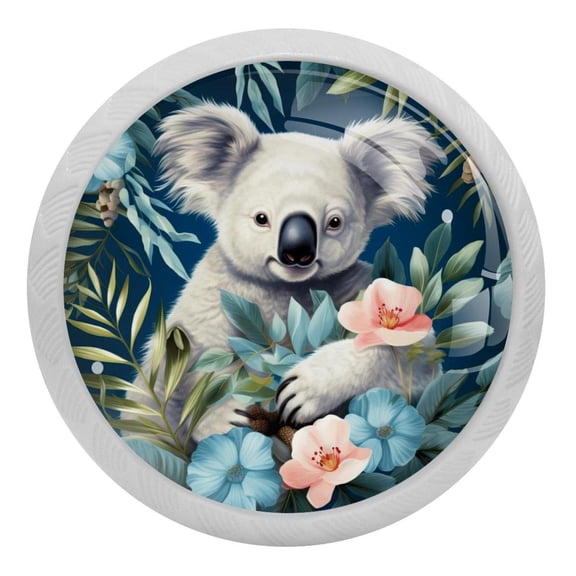 4 PCS Koala Baby Animal Crystal Glass Round Cabinet Knob Drawer Pull Handle Glowing in The Dark for Kitchen, Cupboard, Dresser, Wardrobe, etc