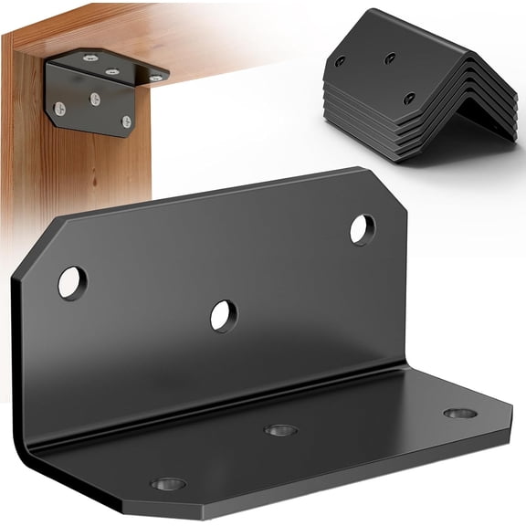 4 PCS L Brackets Corner Brace 4''x2''x2'' Galvanized Medium L Angle Bracket Iron Heavy Duty L Angle Steel Braces Joint Fastener Brackets Screws for Wood Shelves,Furniture,Cabinet,Frame,Fence (Black)