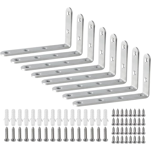 4 PCS L Brackets Heavy Duty Corner Bracket, 3.2 X3.2 Inch Black Floating Shelf Brackets for Shelves, Stainless Steel L Shape Wall Mounting Brackets, Metal L Joint Angle Bracket for Wood Shelving