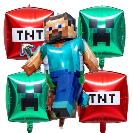 4 PCS LARGE Pixel Mining Balloons Pixel Style Gamer Party Supplies 4D Minecraft Balloons Birthday Party Balloons