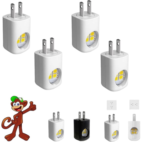 4 PCS LED Wall Socket Night Light, 360° Adjustable with Dusk to Dawn Sensor, 5000K Daylight Mini Ambient Lighting for Bedroom, Hallway, Stairs Safety