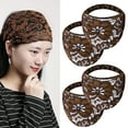 thumbnail image 1 of 4 PCS Lace Headbands for Women, Wide Headbands for Women Head Wraps, Floral Pearl Lace Elastic Headbands Hair Accessories for Weddings, Vacations & Daily Styling, Dark Brown, 1 of 6