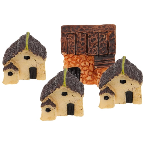OUNONA 4PCS Assorted Color Miniature House Set Made of Durable Resin for Fairy Garden and Micro Garden Decoration