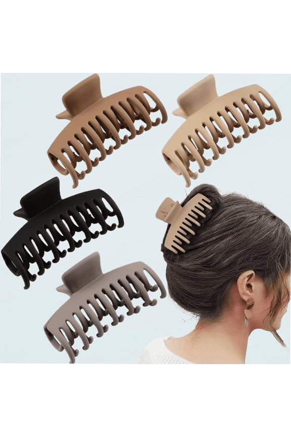 4 PCS Large Double Row Teeth Hair Claw Clips 3.5" Medium Hair Clips for Thick Long Hair Matte Clips Hair Accessories for Women and Girls (Neutral)