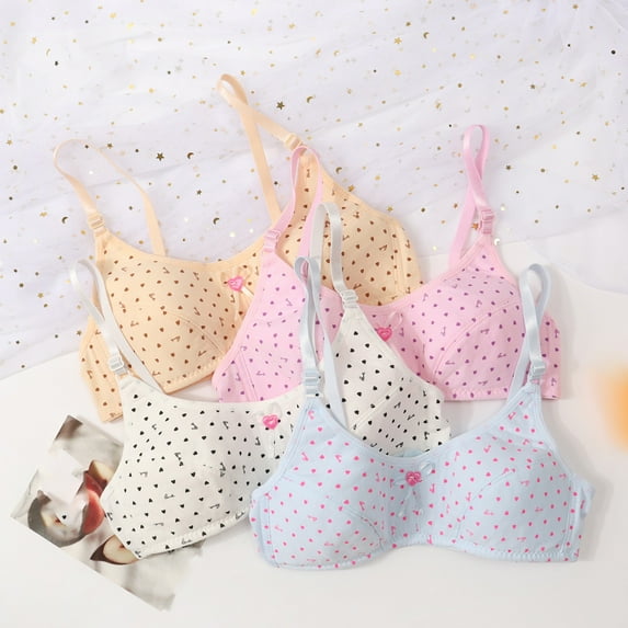 4 PCS Little Girl Bras Training Bra Breathable Cotton Bra Summer Lightly Adjustable Strap Wireless Comfortable Bralette, Multi-Pack, 32
