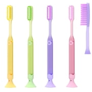 4 Pack Adult Manual Toothbrushes, Extra-Long Brush heads Soft Bristles Toothbrushes, Toothbrush Pack with Suction Cup Base